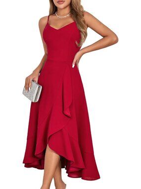 Women's Sleeveless Cocktail Dress Black Formal Church High Low Ruffle Dress